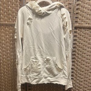ALO Yoga Cream Distressed Hoodie